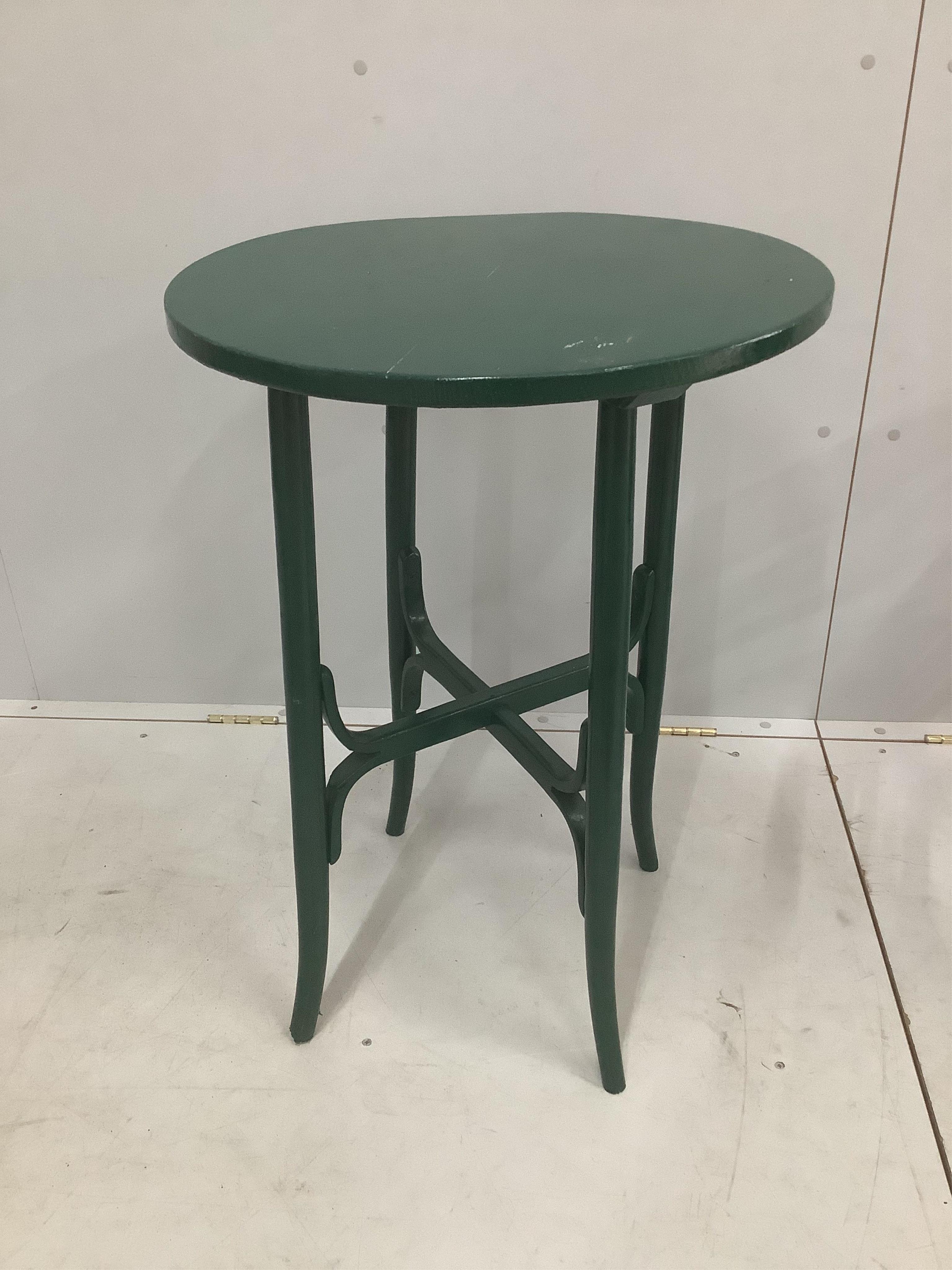 An early 20th century Thonet style circular painted occasional table, diameter 54cm, height 78cm. Condition - fair